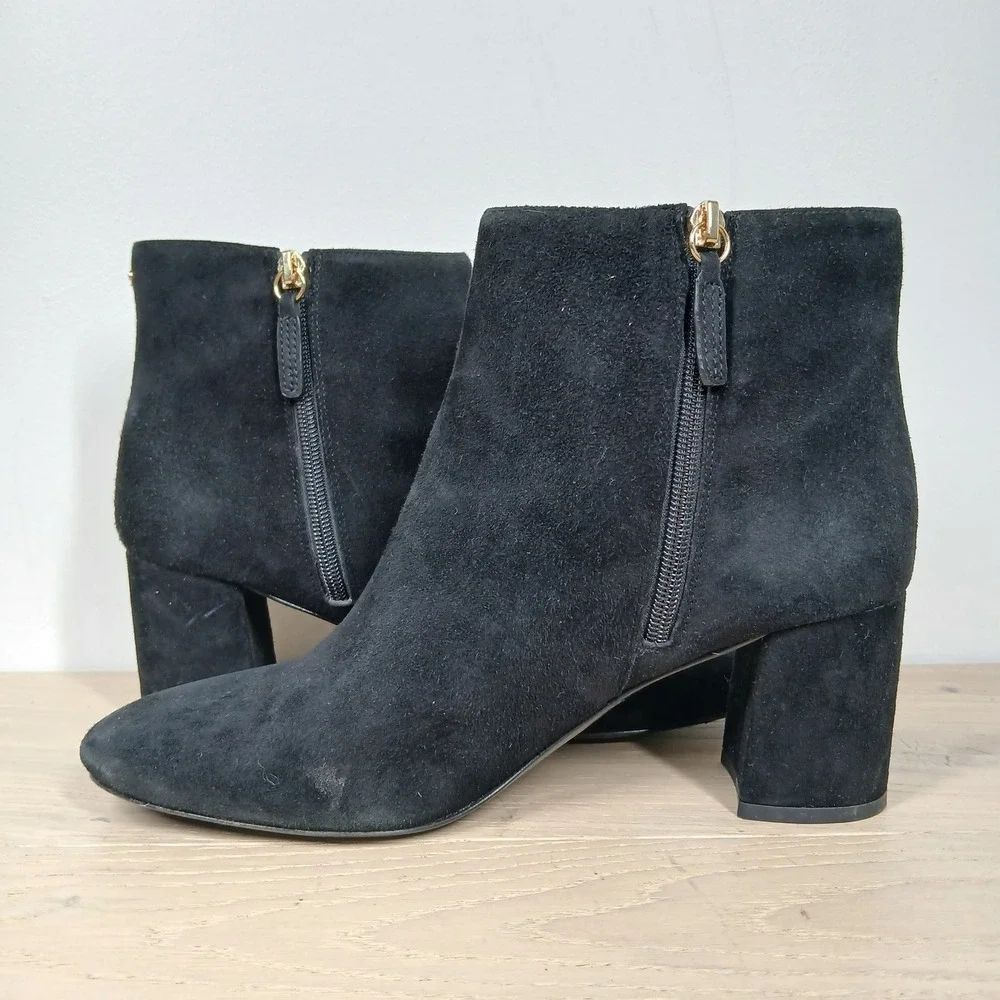 Kate Spade Ankle Boots Womens 9.5 Black Suede Bow Block Heel Feminine Dressy